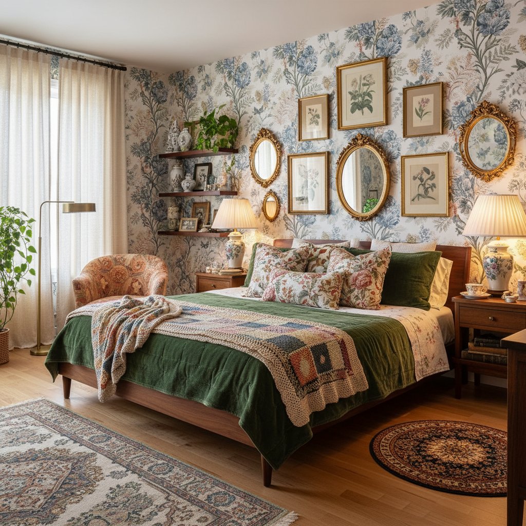 Featured image for Granny Chic Maximalism Transforms Modern Bedrooms