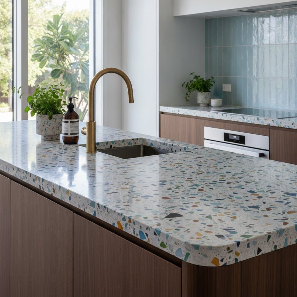 Featured image for Recycled Glass Terrazzo Replaces Stone Countertops